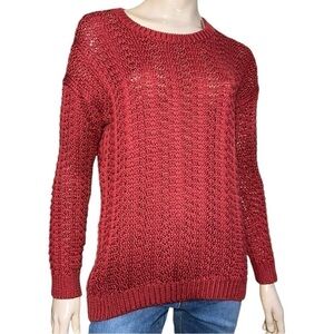 VINCE Women’s Size S Rhubarb Red Cotton Chunky Knit Pullover Oversized Sweater